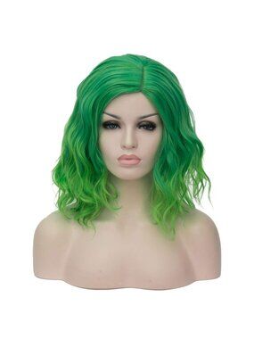 Women Ombre Green Heat Resistant Wavy Curly Cosplay Halloween Bob Party Wig